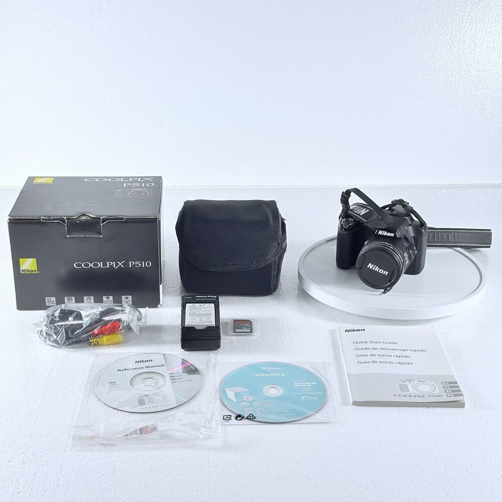 Nikon Coolpix P510 16.1MP Digital Camera Black w/42x ED VR Zoom Bundle Tested
